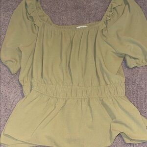 Nine West Olive Blouse with Ruffled Sleeves